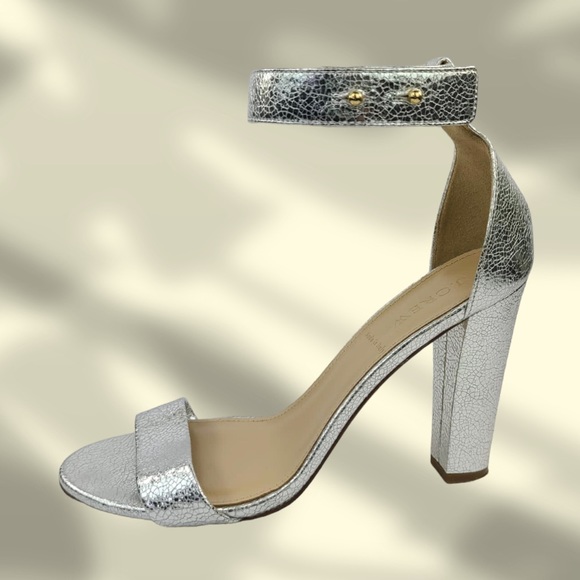 J.Crew Lanie Crackled Silver Metallic Leather Heels w/ Ankle Strap - Picture 2 of 7